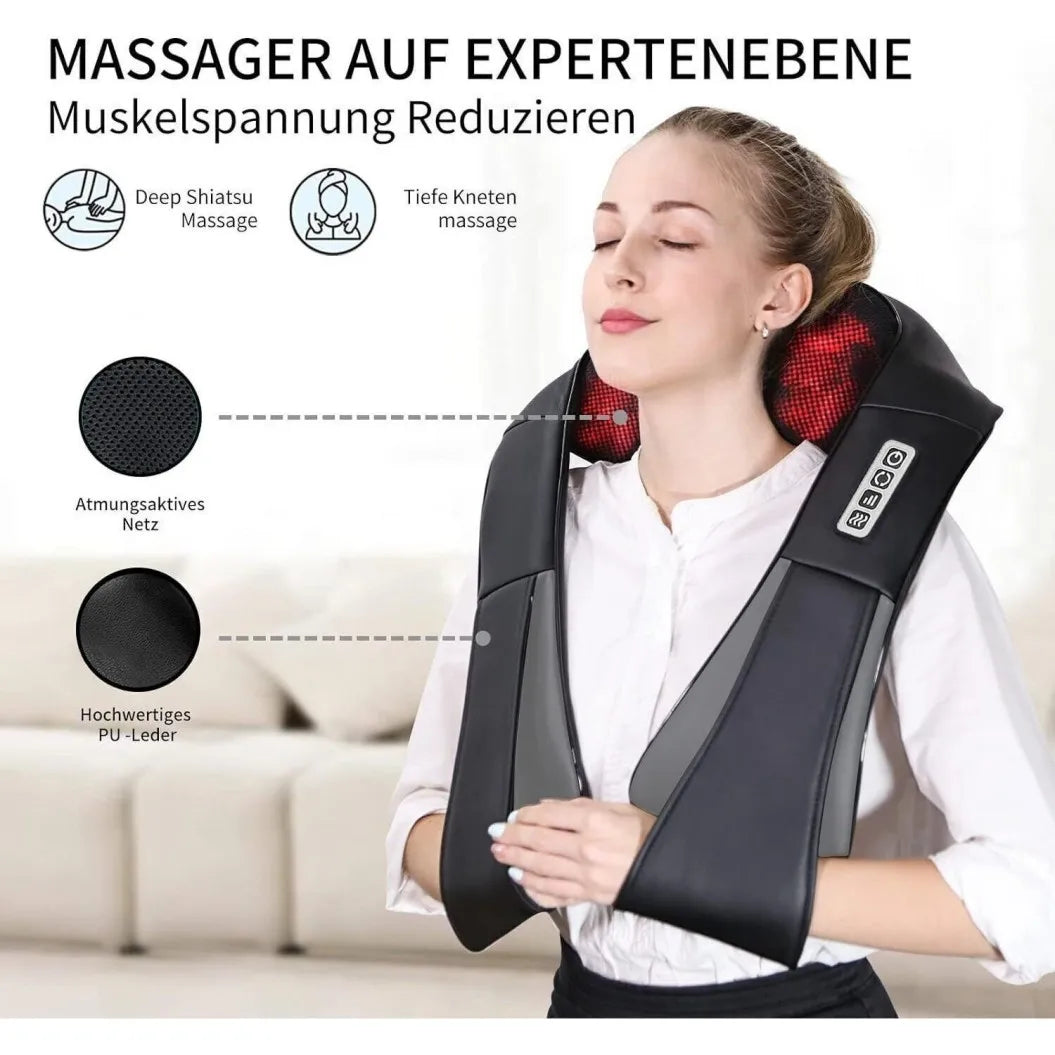 Wireless Neck and Back Massager Shiatsu Deep Kneading Massage Shawl Cervical Relaxing Trapezius Body Massager for Neck Waist Leg